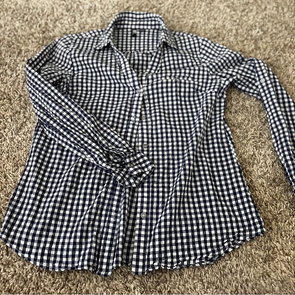 Kut from the Kloth Navy and White Gingham Shirt